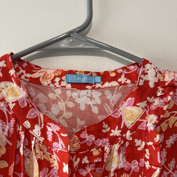 J.Mclaughlin Harriet Silk-Blend Red Butterfly Floral Printed Midi Dress Large - Picture 6 of 11